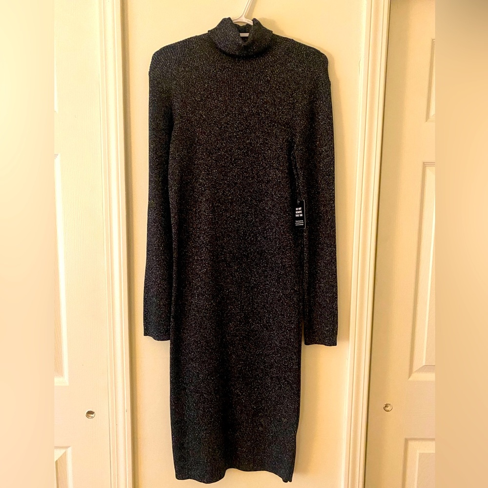 Express black glitter rib knit turtleneck dress. Size Medium. NWT.